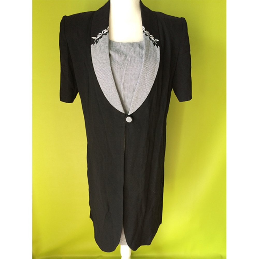 Perceptions Black Over Coat Gray Dress Sz L